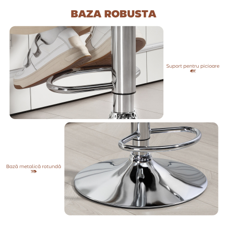  Taburet de Bar cu inaltime Reglabila, Scaun inalt din PU cu Spatar, Suport pentru Picioare, Cotiere si sezut Moale, Structura din Otel, Rotativ la 360°, pentru Bucatarie, Maro [5]
