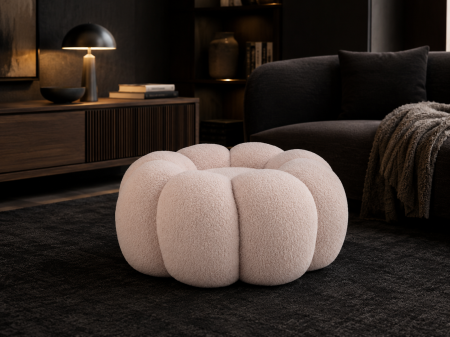 Taburet decorativ cu forma de floare, plusat, 65x30 cm, roz [2]