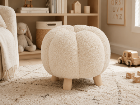 Taburet decorativ pentru living si dormitor, material plusat, 32x30 cm, bej [3]
