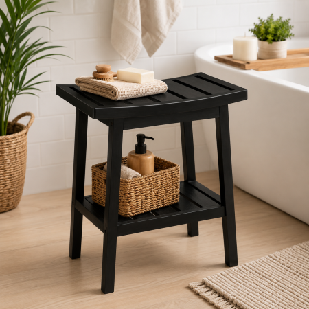 Taburet depozitare 5Five Bambou Natural, bambus, 40x25x46 cm, negru [1]