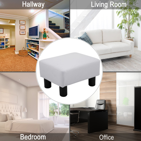 Taburet dreptunghiular  captusit si imbracat in piele artificiala alba [4]