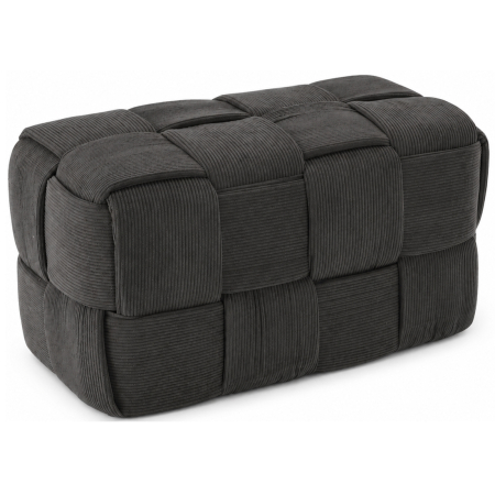 Living & hol - Taburet dreptunghiular tapitat cu material reiat, design impletit, 52x28x28 cm, gri inchis