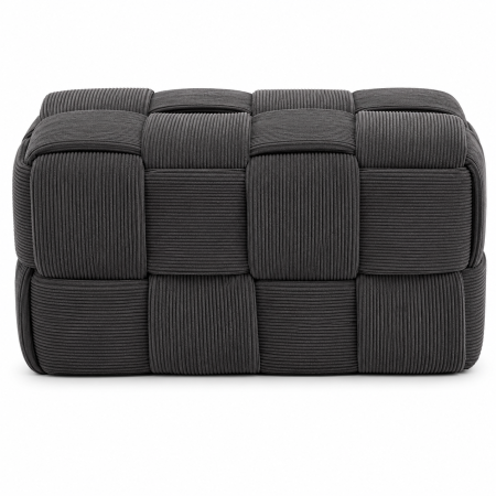 Taburet dreptunghiular tapitat cu material reiat, design impletit, 52x28x28 cm, gri inchis [2]
