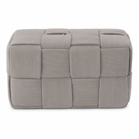 Taburet dreptunghiular tapitat cu material reiat, design impletit, 60x32x32 cm, gri deschis [1]