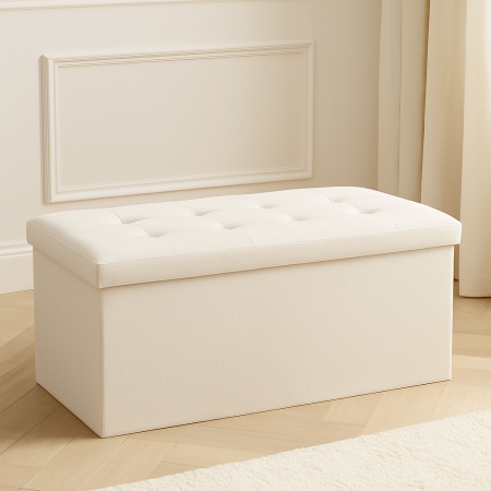 Taburet dublu pliabil Atmosphera Lysandre, MDF si poliester, 76x38x38 cm, bej [5]