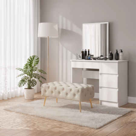 Taburet Madrid, tapitat cu catifea, tip banca, cu picioare metalice, 80x42x41 cm, bej [7]