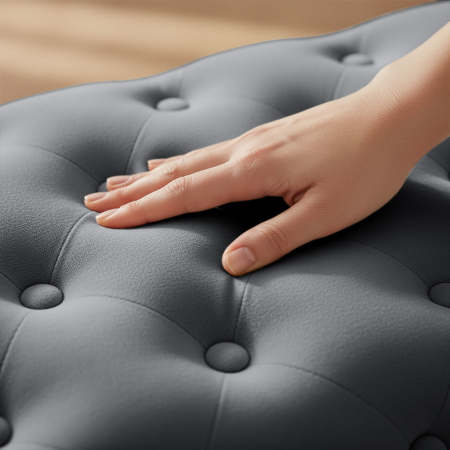 Taburet Madrid, tapitat cu catifea, tip banca, cu picioare metalice, 80x42x41 cm, gri [2]