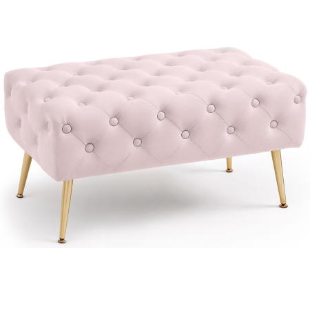 Living & hol - Taburet Madrid, tapitat cu catifea, tip banca, cu picioare metalice, 80x42x41 cm, roz pudra