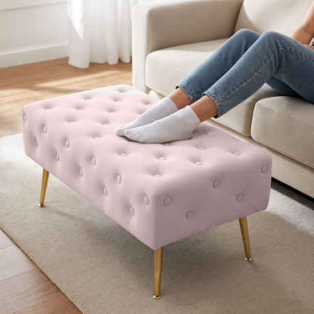 Taburet Madrid, tapitat cu catifea, tip banca, cu picioare metalice, 80x42x41 cm, roz pudra [5]
