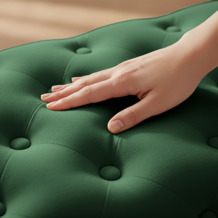 Taburet Madrid, tapitat cu catifea, tip banca, cu picioare metalice, 80x42x41 cm, verde [2]