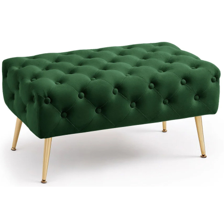 Living & hol - Taburet Madrid, tapitat cu catifea, tip banca, cu picioare metalice, 80x42x41 cm, verde
