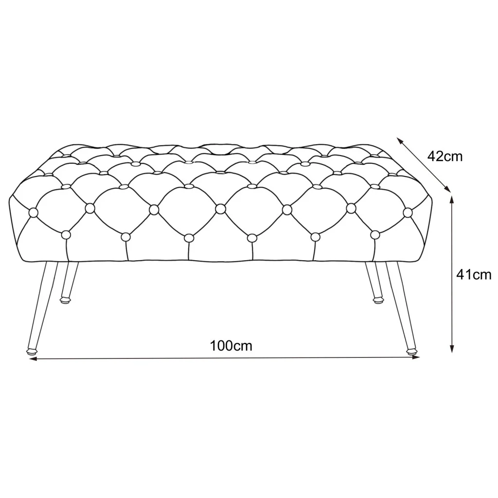 Taburet Monaco, tapitat cu catifea, tip banca, cu picioare metalice, 100x42x41 cm, gri [1]