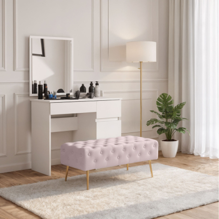 Taburet Monaco, tapitat cu catifea, tip banca, cu picioare metalice, 100x42x41 cm, roz pudra [5]