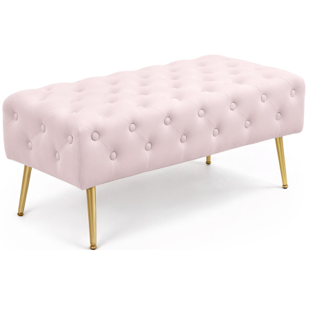 Living & hol - Taburet Monaco, tapitat cu catifea, tip banca, cu picioare metalice, 100x42x41 cm, roz pudra