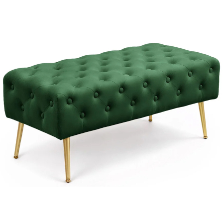 Living & hol - Taburet Monaco, tapitat cu catifea, tip banca, cu picioare metalice, 100x42x41 cm, verde