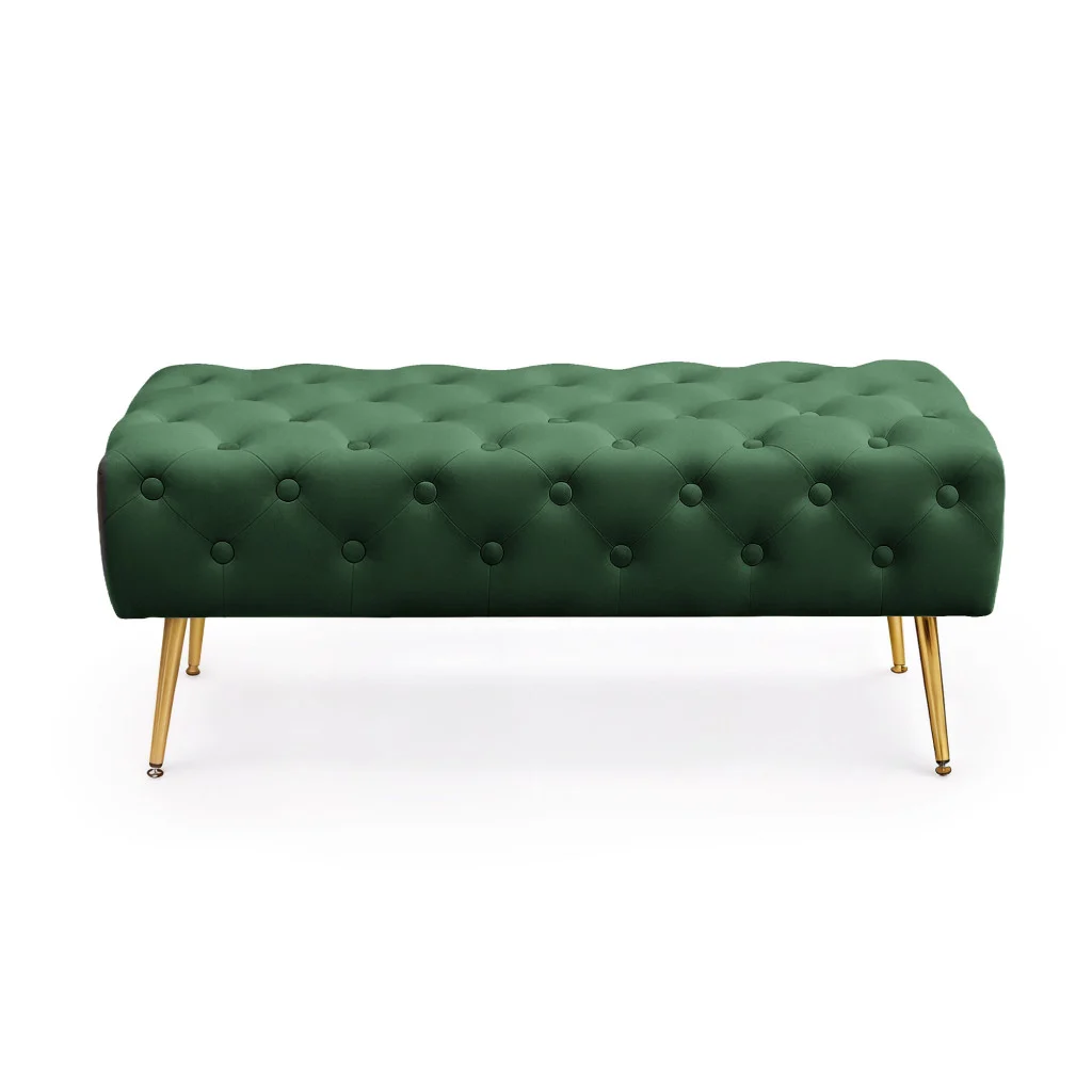 Taburet Monaco, tapitat cu catifea, tip banca, cu picioare metalice, 100x42x41 cm, verde [1]