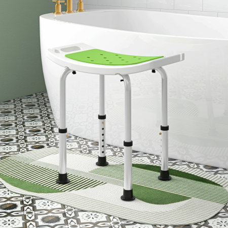  Taburet pentru Dus din Aluminiu si Plastic Antiderapant, Reglabil 6 Niveluri 39-52cm, Verde [1]