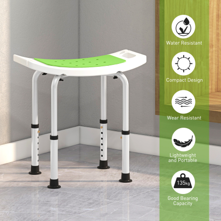  Taburet pentru Dus din Aluminiu si Plastic Antiderapant, Reglabil 6 Niveluri 39-52cm, Verde [4]