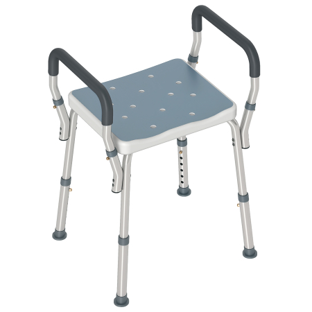Baie -  Taburet pentru Dus Reglabil cu Brate si Orificii de Drenaj, din Aluminiu, HDPE si EVA, 52x45x57-69 cm