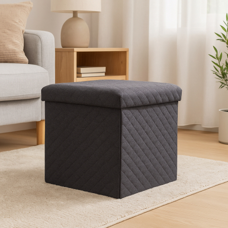 Taburet pliabil 5Five patrat cu spatiu de depozitare, MDF, 31x31x31 cm, gri inchis [3]