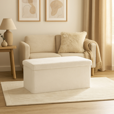 Taburet pliabil Atmosphera Ezzio cu depozitare, 76x38x38 cm, blana artificiala, alb [4]