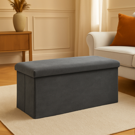 Taburet pliabil Atmosphera Lilou cu spatiu depozitare 80L, 76x38x38 cm, gri [3]