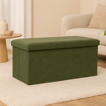 Taburet pliabil Atmosphera Lilou cu spatiu depozitare 80L, 76x38x38 cm, verde khaki [5]