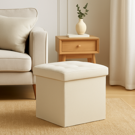 Taburet pliabil Atmosphera Lysandre cu spatiu de depozitare, 38x38x38 cm, bej [4]