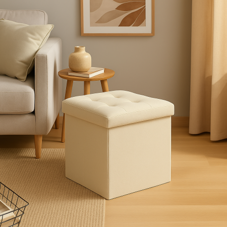 Taburet pliabil Atmosphera Lysandre cu spatiu de depozitare, 38x38x38 cm, bej [1]