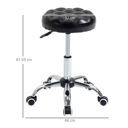 Taburet  Reglabil pe Inaltime cu 5 Roti Pivotante, din Otel, Spuma de Cauciuc si Imitatie de Piele, Ф48x47-59lcm, Negru [2]