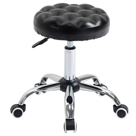 Dormitor & birou - Taburet  Reglabil pe Inaltime cu 5 Roti Pivotante, din Otel, Spuma de Cauciuc si Imitatie de Piele, Ф48x47-59lcm, Negru