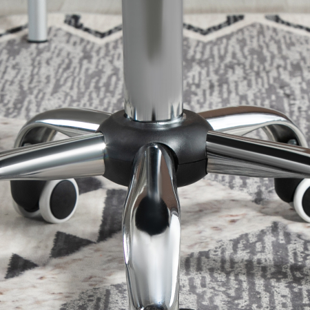 Taburet  Reglabil pe Inaltime cu 5 Roti Pivotante, din Otel, Spuma de Cauciuc si Imitatie de Piele, Ф48x47-59lcm, Negru [8]