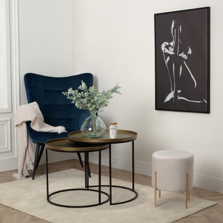 Taburet rotund Atmosphera Ilyan, 34x40 cm, catifea si MDF, alb [1]