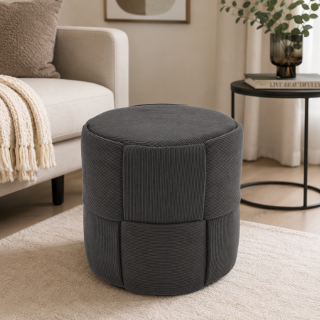 Taburet rotund pentru living si dormitor, design impletit, 44x42 cm, gri inchis [1]