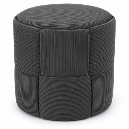Living & hol - Taburet rotund pentru living si dormitor, design impletit, 44x42 cm, gri inchis