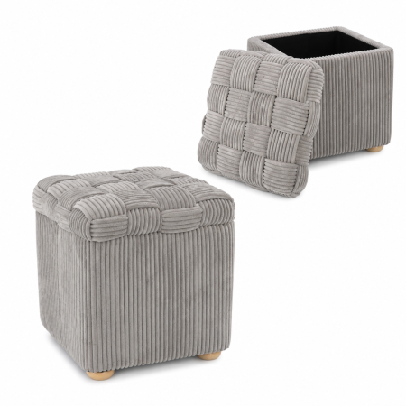 Taburet tapitat cu material reiat, design impletit, 40x40x45 cm, gri [2]