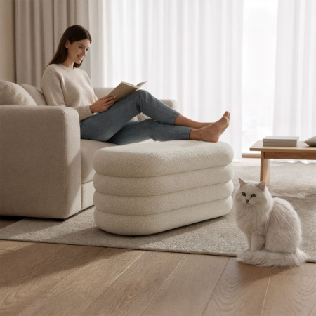 Taburet tapitat Puffo cu spatiu de depozitare, velur, 100x42x42 cm, crem [2]