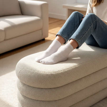 Taburet tapitat Puffo cu spatiu de depozitare, velur, 100x42x42 cm, crem [1]