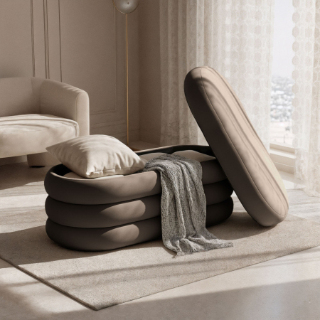 Taburet tapitat Puffo cu spatiu de depozitare, velur, 100x42x42 cm, maro [4]