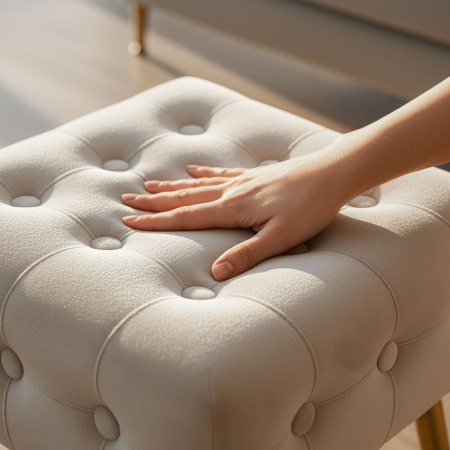 Taburet tapitat Quadra, velur, cu picioare metalice, 40x40x42 cm, bej [2]