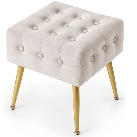 Living & hol - Taburet tapitat Quadra, velur, cu picioare metalice, 40x40x42 cm, bej