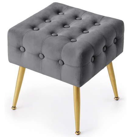 Living & hol - Taburet tapitat Quadra, velur, cu picioare metalice, 40x40x42 cm, gri