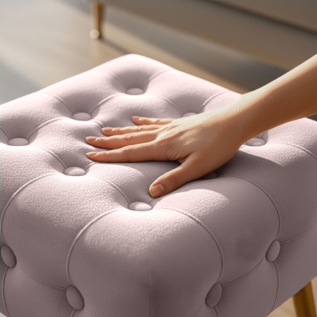 Taburet tapitat Quadra, velur, cu picioare metalice, 40x40x42 cm, roz pudra [2]