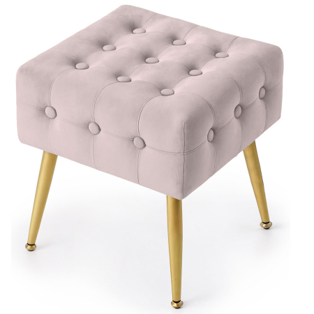 Living & hol - Taburet tapitat Quadra, velur, cu picioare metalice, 40x40x42 cm, roz pudra