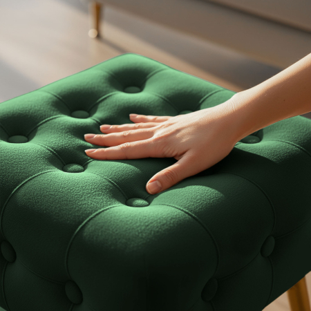 Taburet tapitat Quadra, velur, cu picioare metalice, 40x40x42 cm, verde [1]