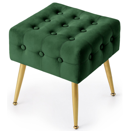 Living & hol - Taburet tapitat Quadra, velur, cu picioare metalice, 40x40x42 cm, verde