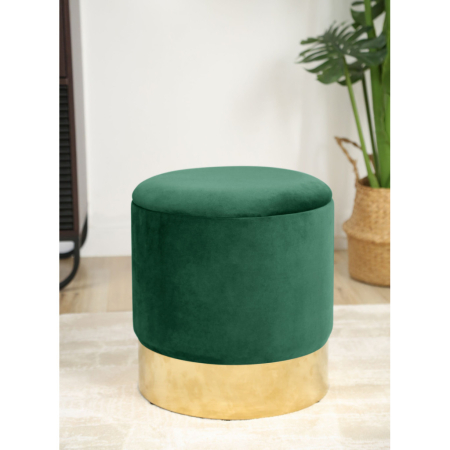 Taburet tapitat rotund Golden cu spatiu de depozitare, velur, 39x39x40 cm, verde [3]