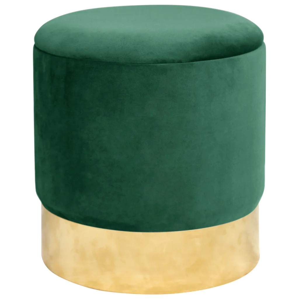 Living & hol - Taburet tapitat rotund Golden cu spatiu de depozitare, velur, 39x39x40 cm, verde