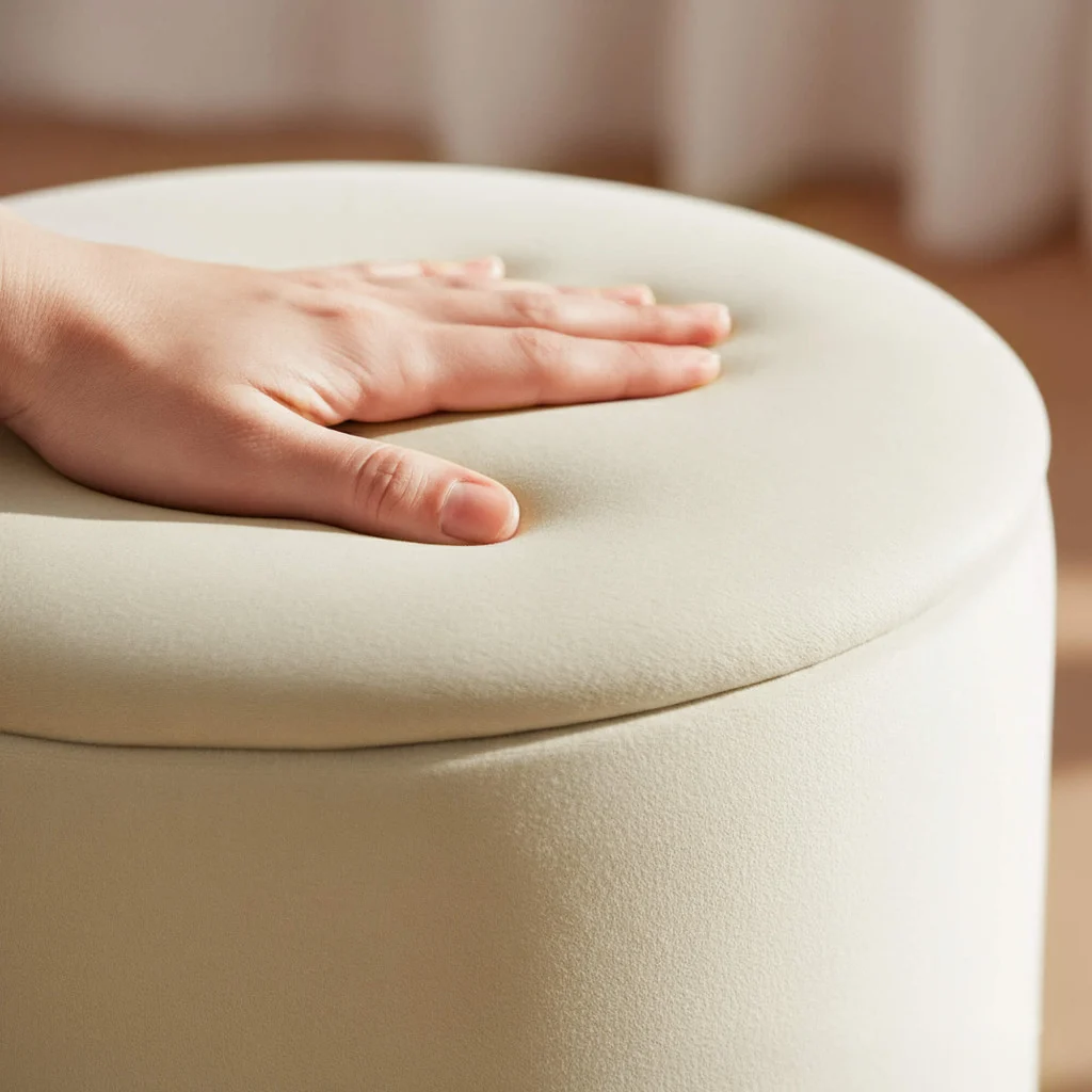 Taburet tapitat rotund Lili cu spatiu de depozitare, velur, 35x35x45 cm, crem [3]