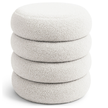 Living & hol - Taburet tapitat Snuggo cu spatiu de depozitare, velur, diametru 42 cm, inaltime 45 cm, alb